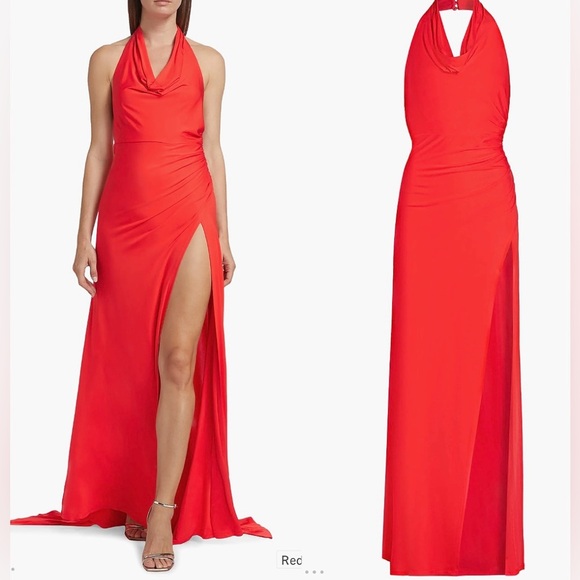 NWOT Staud Julius halter thigh slit red rose Maxi Dress sz S - Picture 2 of 8
